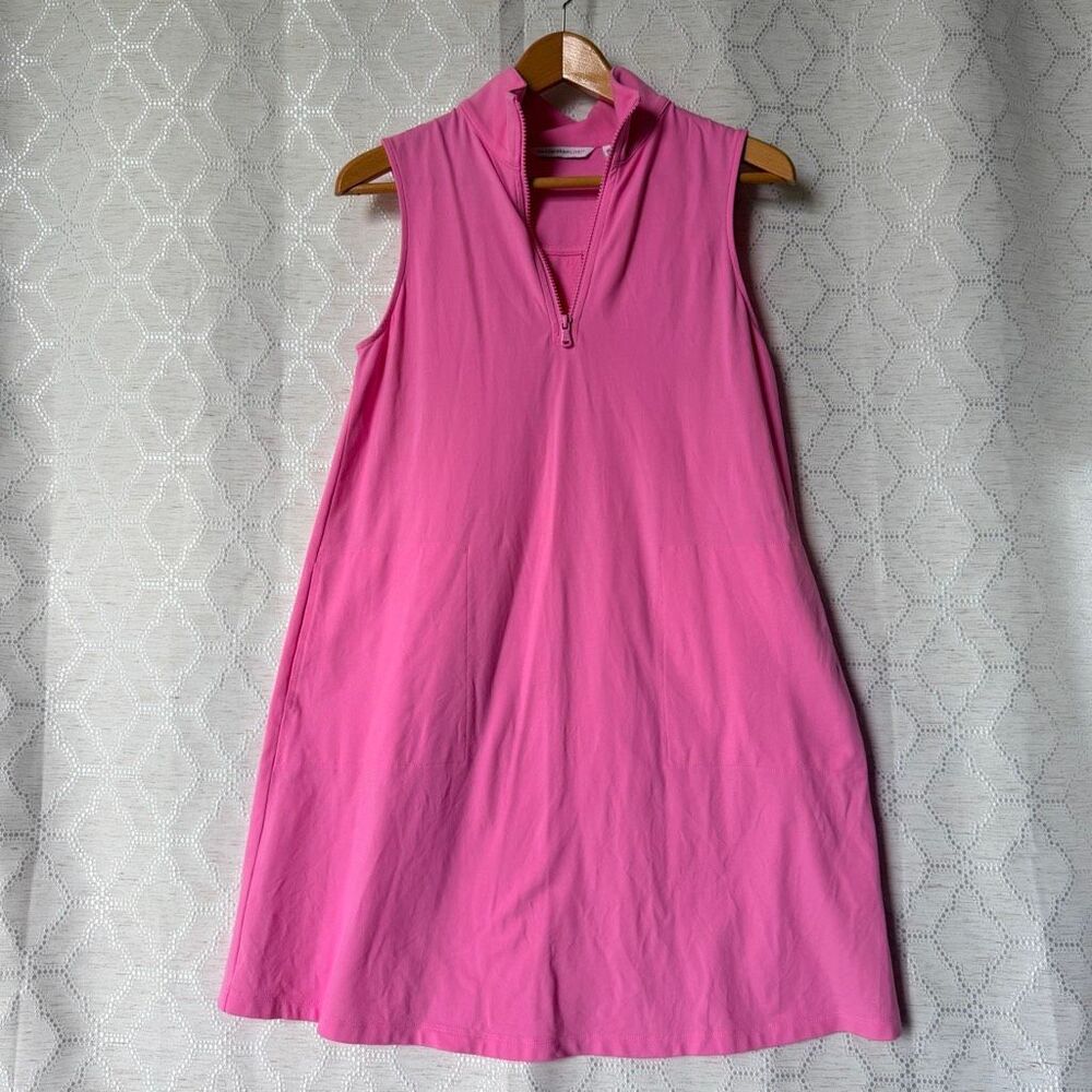 Isaac Mizrahi Live XSP Pastel Pink Sleeveless Pique Knit Polo Golf Dress Preppy
